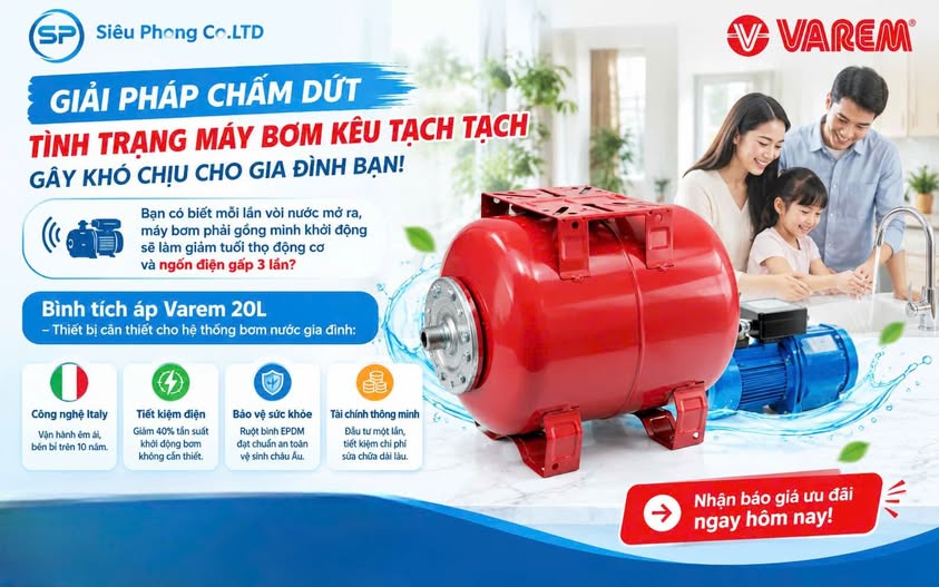 Bình Tích Áp Varem 20L - Giải Pháp Tối Ưu Áp Lực Nước Gia Đình